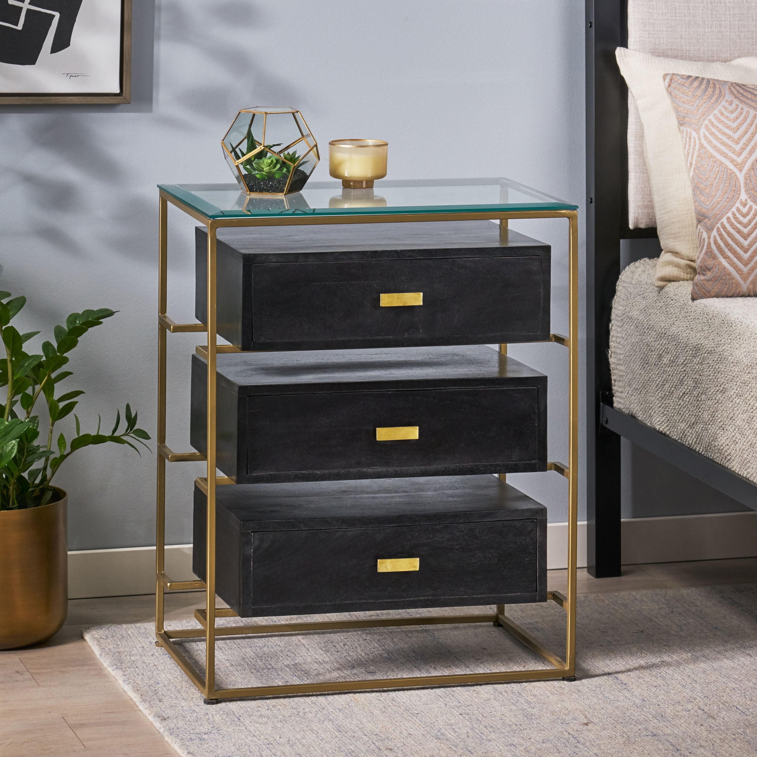 Fenley 1-Drawer Gold Nightstand Modern Bedside Table End Side Table for  Bedroom 15.7 in. D x 19.7 in. W x 25.59 in. H