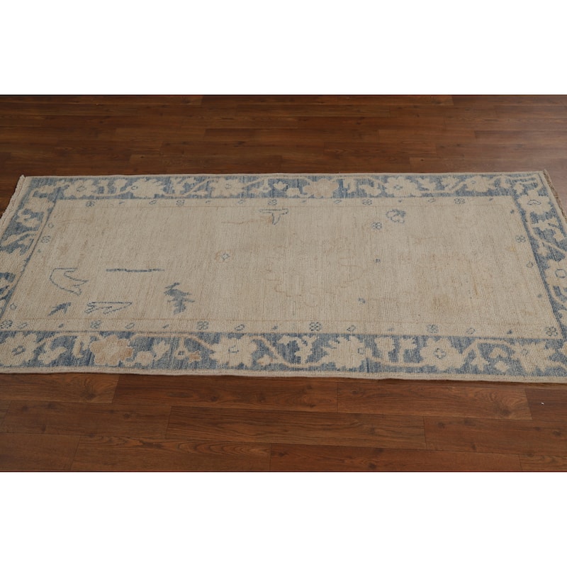 Hand Knotted Oriental 100% Wool Carpet Transitional Floral Beige & Ivories Oushak Area Rug - 5' 10'' X 2' 8''