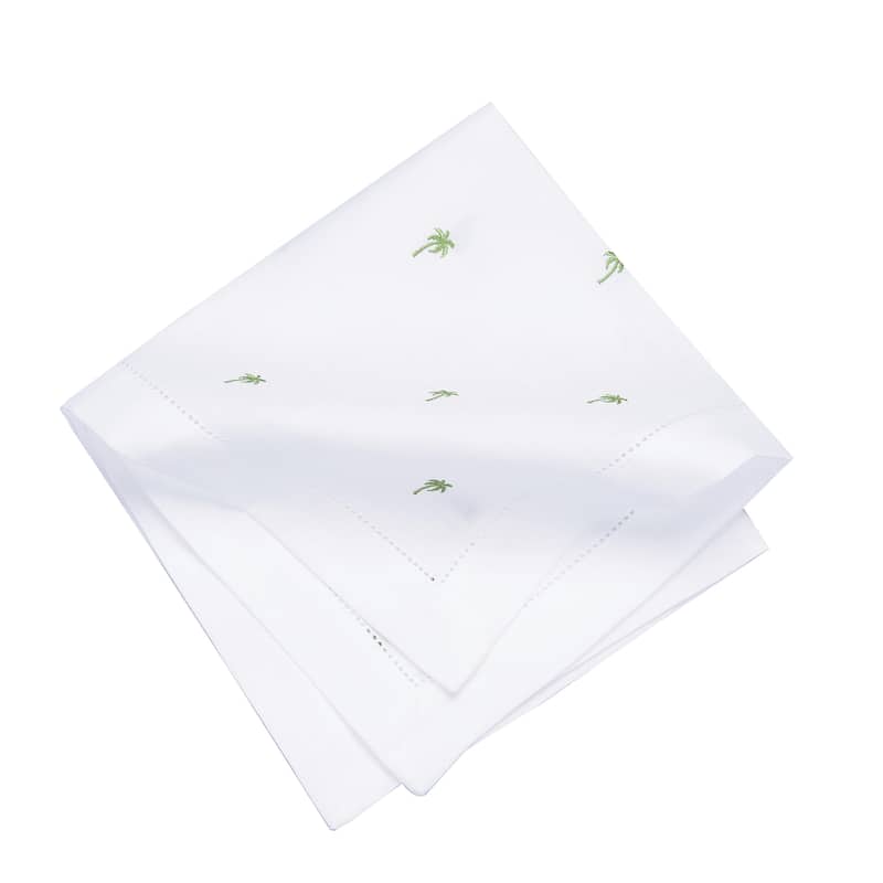 20" x 20" Green Palms Embroidered Machine Washable Hemstitch Napkins Set of 6 - White