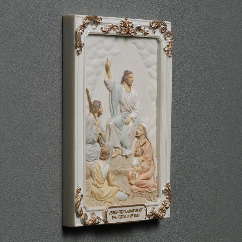 4.1 inches Length Polyresin Luminous Mysteries Jesus Proclamation of the Kingdom of God White and Gold Finish Figurine