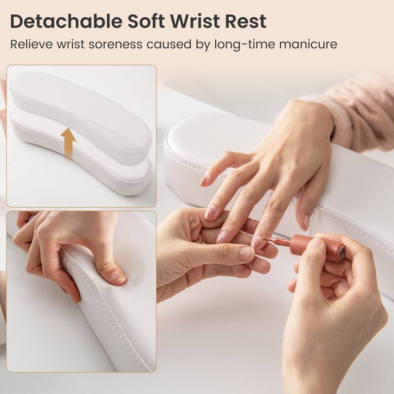 Costway Wooden Nail Desk Station with Removable Wrist Rest Metal Legs - See Details