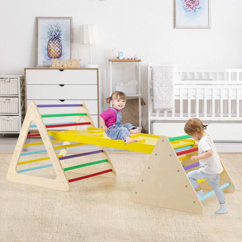 Costway 5 in 1 Montessori Triangle Set 3PCS Wooden Toddler Climbing - See Details