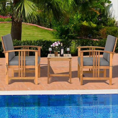 3PCS Patio Acacia Wood Sofa Set Conversation Set with Cushions