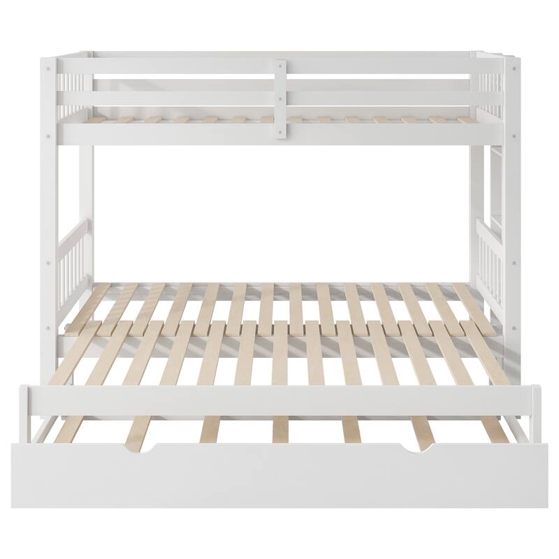 Twin over Pull-out Bunk Bed with Trundle, White