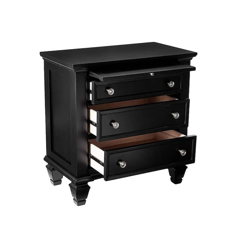 Wood Nightstand with 3 Drawers in Black