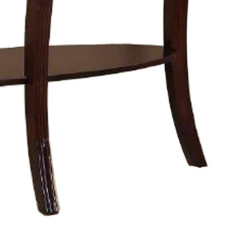Lyn 51 Inch Console Table with Oval Glass Top and Lower Shelf, Brown Wood