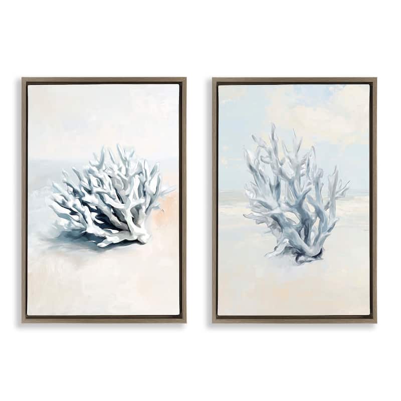 Stupell Faded White Coral Branches Framed Floater Canvas Wall Art Design By Ramona Murdock (Set of 2) - 17 x 25 - Brown