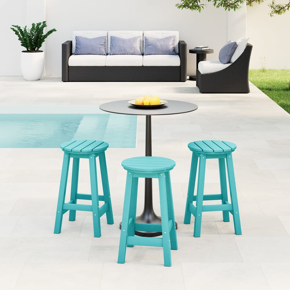 Laguna Hdpe All Weather Outdoor Patio 24" Round Counter Stool (Set Of 3)