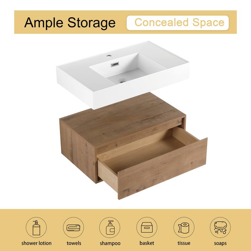 Malwee 30"/60" Floating Bathroom Vanity, Wall Mounted Bathroom Vanity with Single/Double Sink and Soft Close Drawers