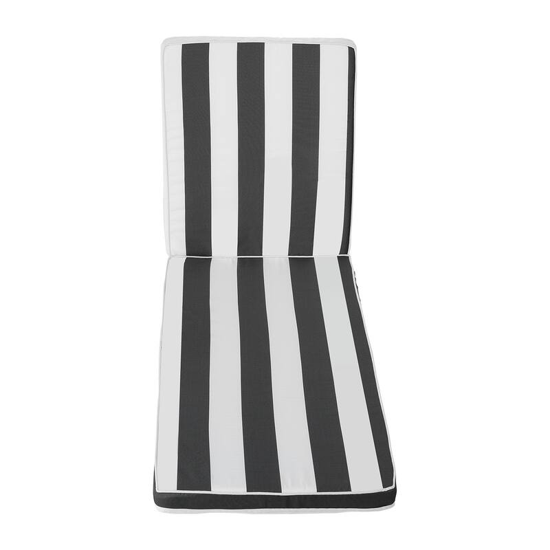 Set of 2 Black, White Stripes Patio Chair Cushion Set with High-Density Foam and Anti-Slip Ties - 74.37” x 22.08” x 2.79”