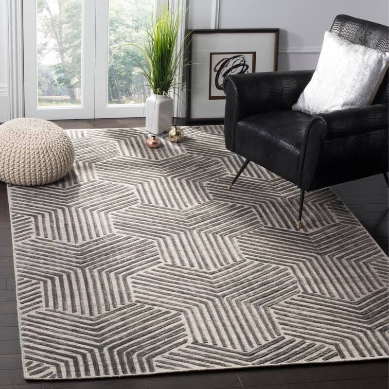 SAFAVIEH Handmade Mirage Stelijana Modern Abstract Viscose Rug - 8' x 10' - Light Grey/Charcoal