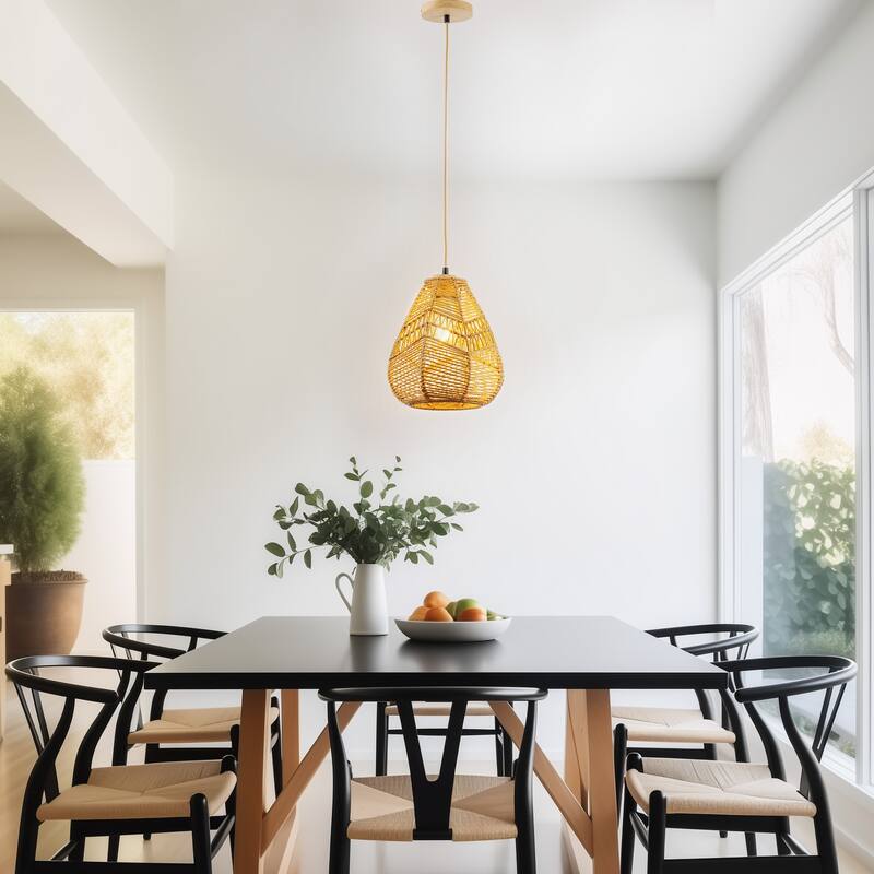 YANSUN 1-Light Woven Rope Pendant Light, Farmhouse Hanging Ceiling Fixture for Dining Room or Entryway (No Bulbs Included)