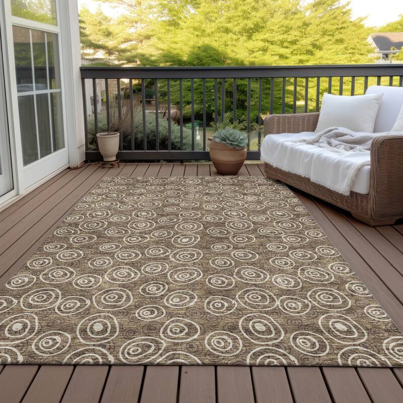 Machine Washable Indoor/ Outdoor Chantille Modern Bubbles Rug - Brown - 5' x 7'6"