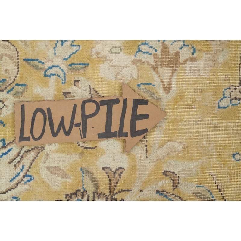 Hand Knotted Oriental 100% Wool Carpet Traditional Floral Yellow & Gold Kerman Area Rug - 13' 5'' X 9' 3''