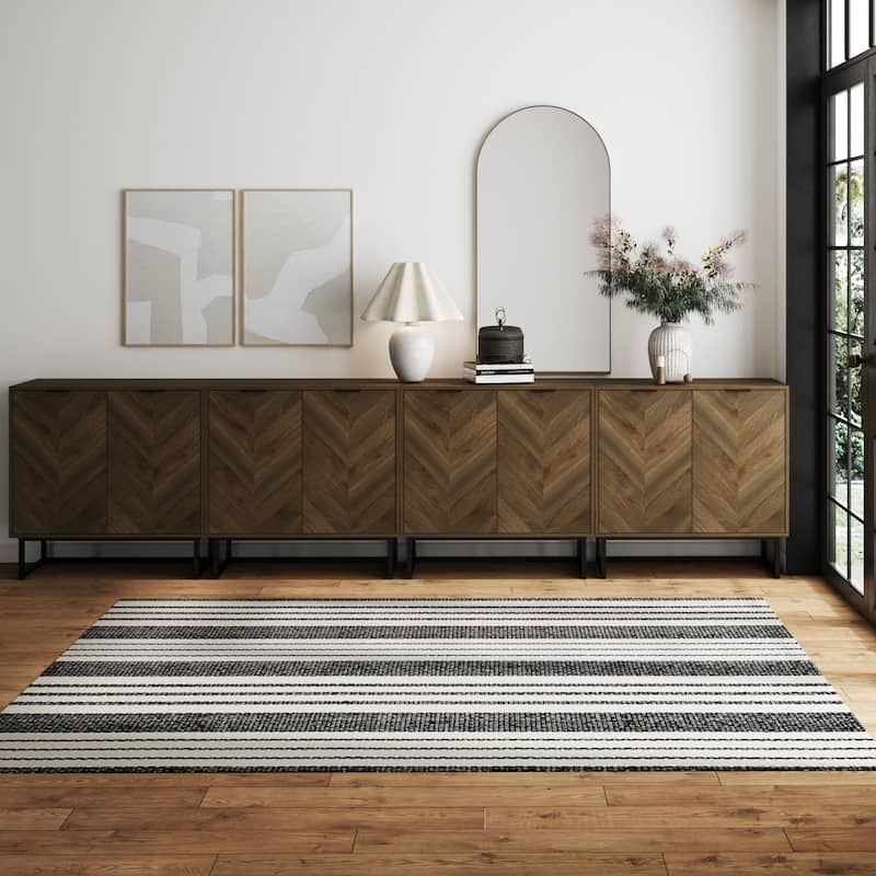 Nathan James Enloe Rustic Doors Metal Base Free Standing Modern Storage Cabinet for Entryway