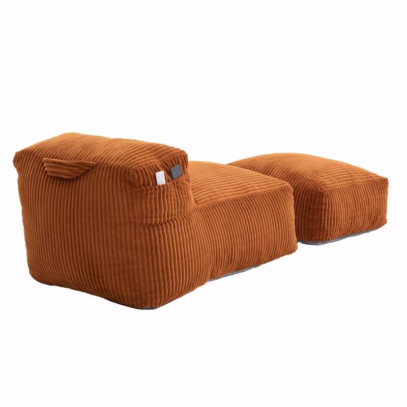 Large Memory Foam Bean Bag Chair for Adults, Corduroy Lounger Sofa with Ottoman