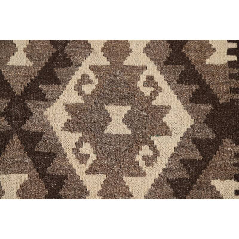Brown Kilim Accent Rug Flatweave Geometric Wool Carpet - 3'5"x 4'5"