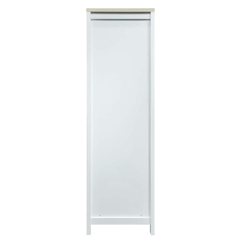 Bedroom Storage Wardrobe with Hanging Rods and 2 Drawers, Armoire Wardrobe Closet with Sliding Door and Open Shelves