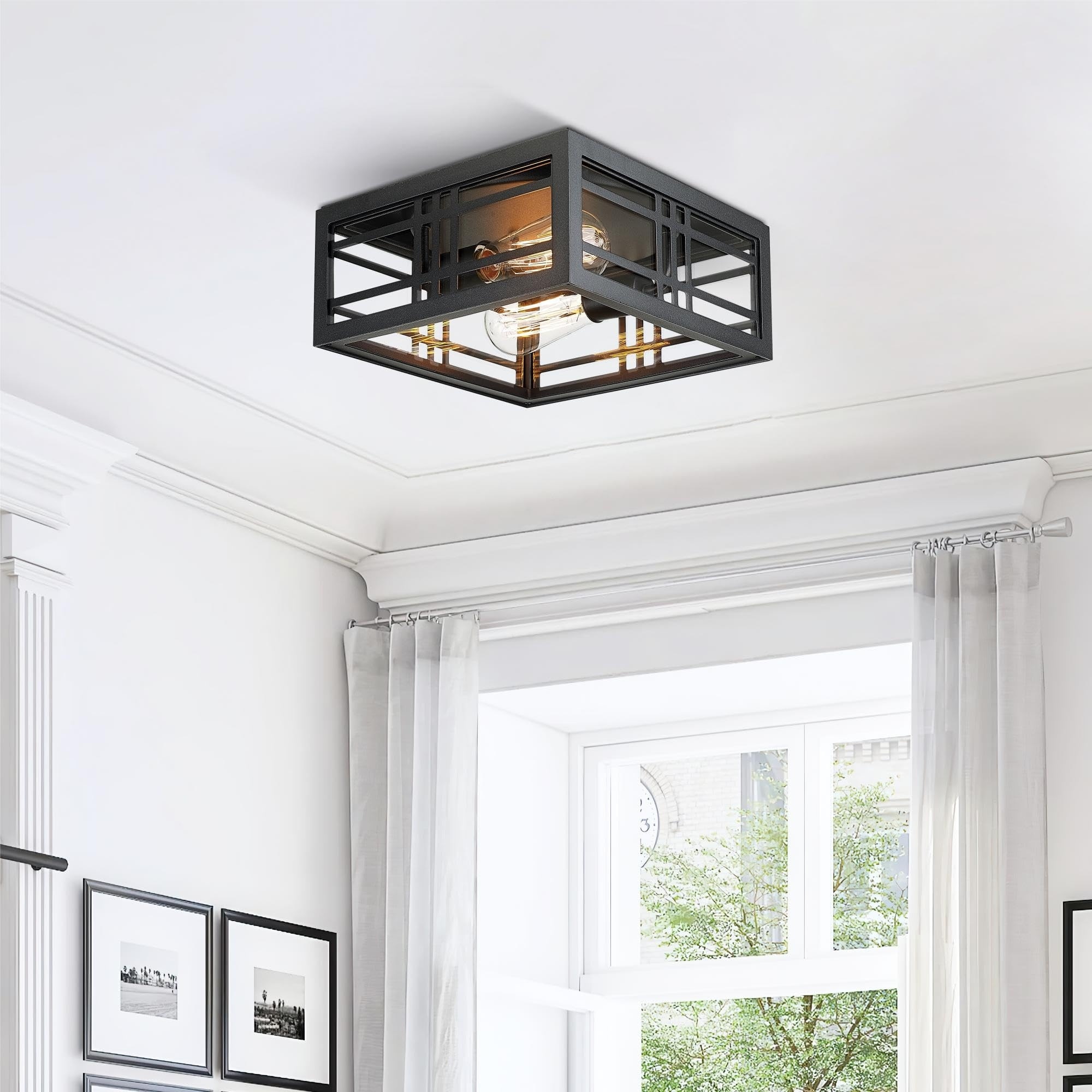 11 Inch 2-Light Square Flush Mount Ceiling Light - Black