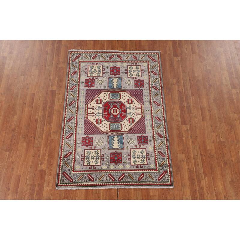 Kazak Oriental Area Rug Handmade Blue Traditional Wool Carpet - 3'11" x 5'11"