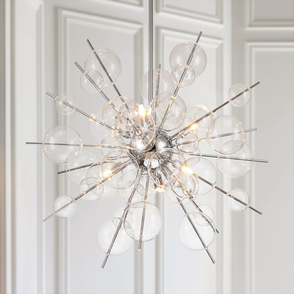6-Light Glam Modern Sputnik Cluster Clear Glass Globe Bubble Chandelier Starburst Pendant Island Light