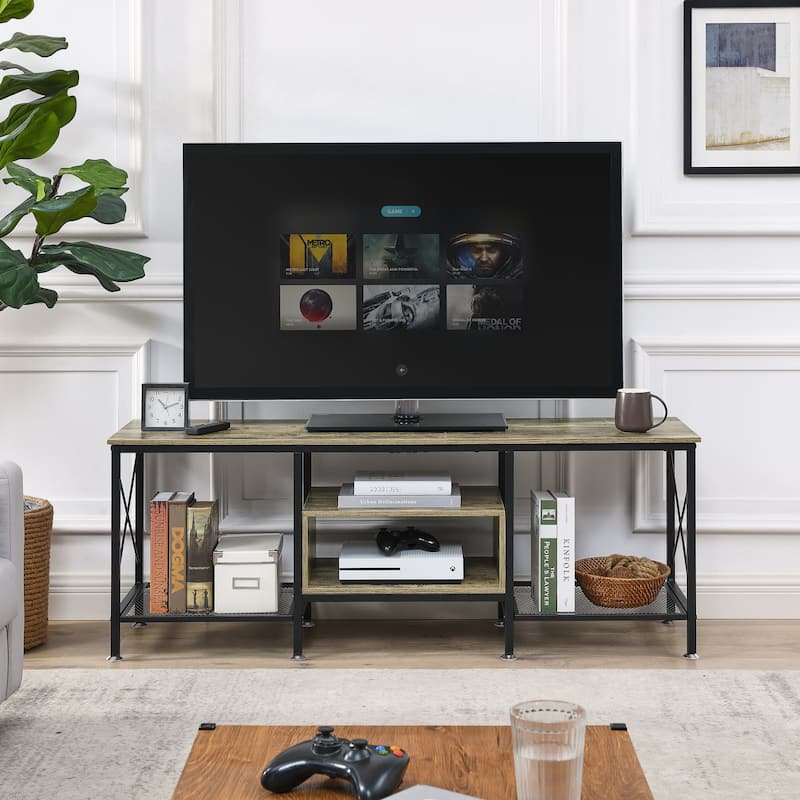 TV Stand for Living Room, Entertainment Center TV Console with Storage Shelves