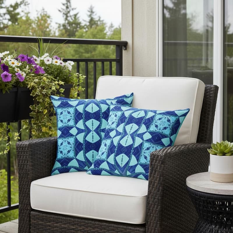HomeRoots Set of Two 16" X 16" Blue and Green Blown Seam Eclectic Indoor Outdoor Throw Pillow - 16.00' X '16.00' X '5.00 - Blue/Green - 16.00' X '16.00' X '5.00