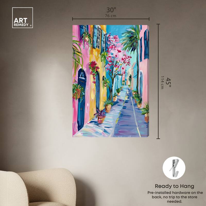 Art Remedy The Colorful Streets Gallery Wrapped Colorful Coastal 1 Piece Canvas Wall Art