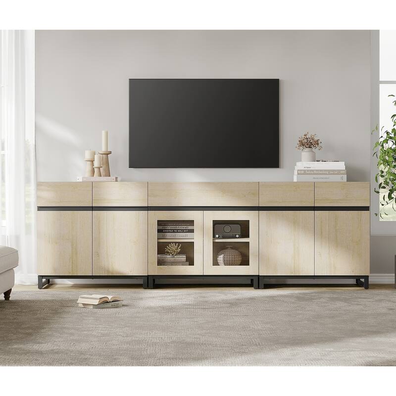 3 In 1 TV Stand for Tvs Up to 100 Inch, TV Console with Glass Doors and Drawer, Entertainment Center for Living Room, Bedroom