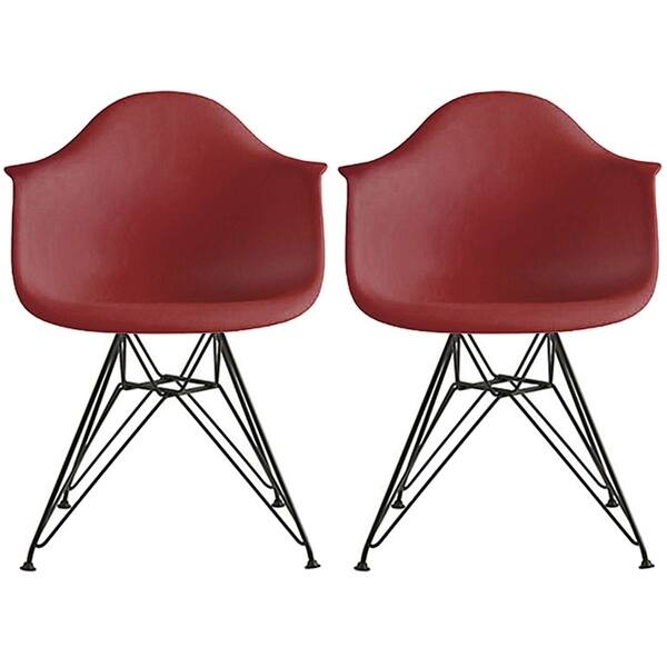 Shop 2xhome Set Of 2 Modern Plastic Armchair With Black Eiffel Wire Legs Dining Molded Arm Chair Overstock 21221617