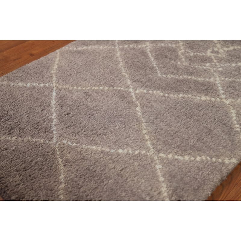 Brown Moroccan Oriental Foyer Rug Handmade Wool Carpet - 2'0"x 3'0"