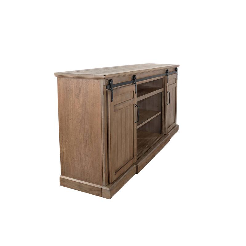 Yael TV Media Console w Fireplace Option, Barn Doors, 78 Inch Brown