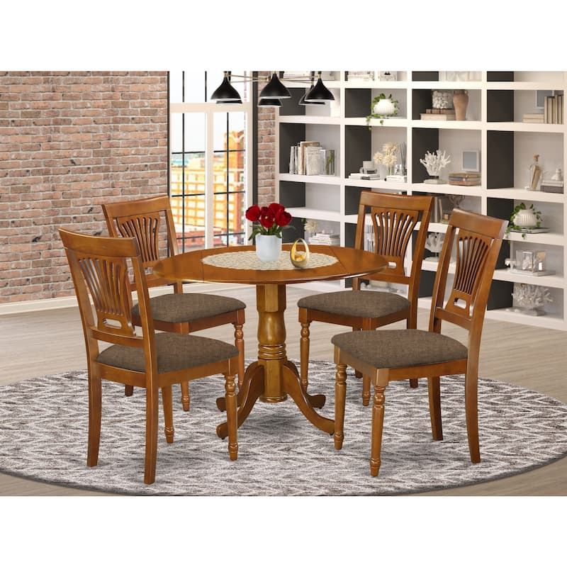 Baroque Dining Set - Table & 4 Chairs - Hardwood Kitchen Dinette Set - Saddle Brown Finish
