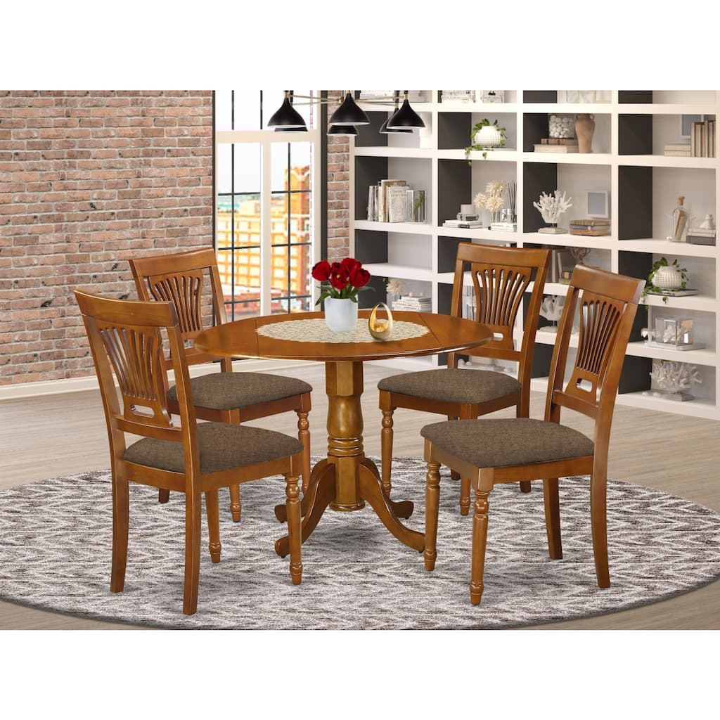 Baroque Dining Set - Table & 4 Chairs - Hardwood Kitchen Dinette Set - Saddle Brown Finish