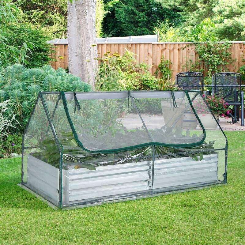 Gymax Galvanized Steel Raised Garden Bed Metal Planter Box Kit w/ Mini