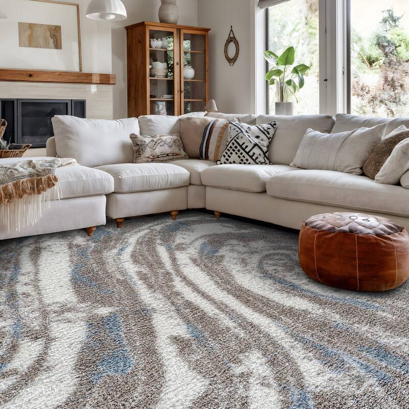 Marble Swirl Shag Rug - Blue - Medium Pile - Great for Living Room, Bedroom, or Entryway