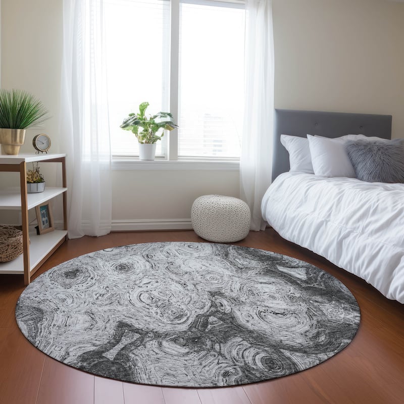 Machine Washable Indoor/ Outdoor Chantille Abstract Waves Rug - Gray - 8' x 8'