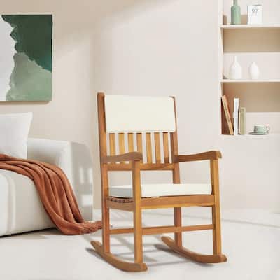 Natural Wood Outdoor Rocking Chair with Sponge Cushion
