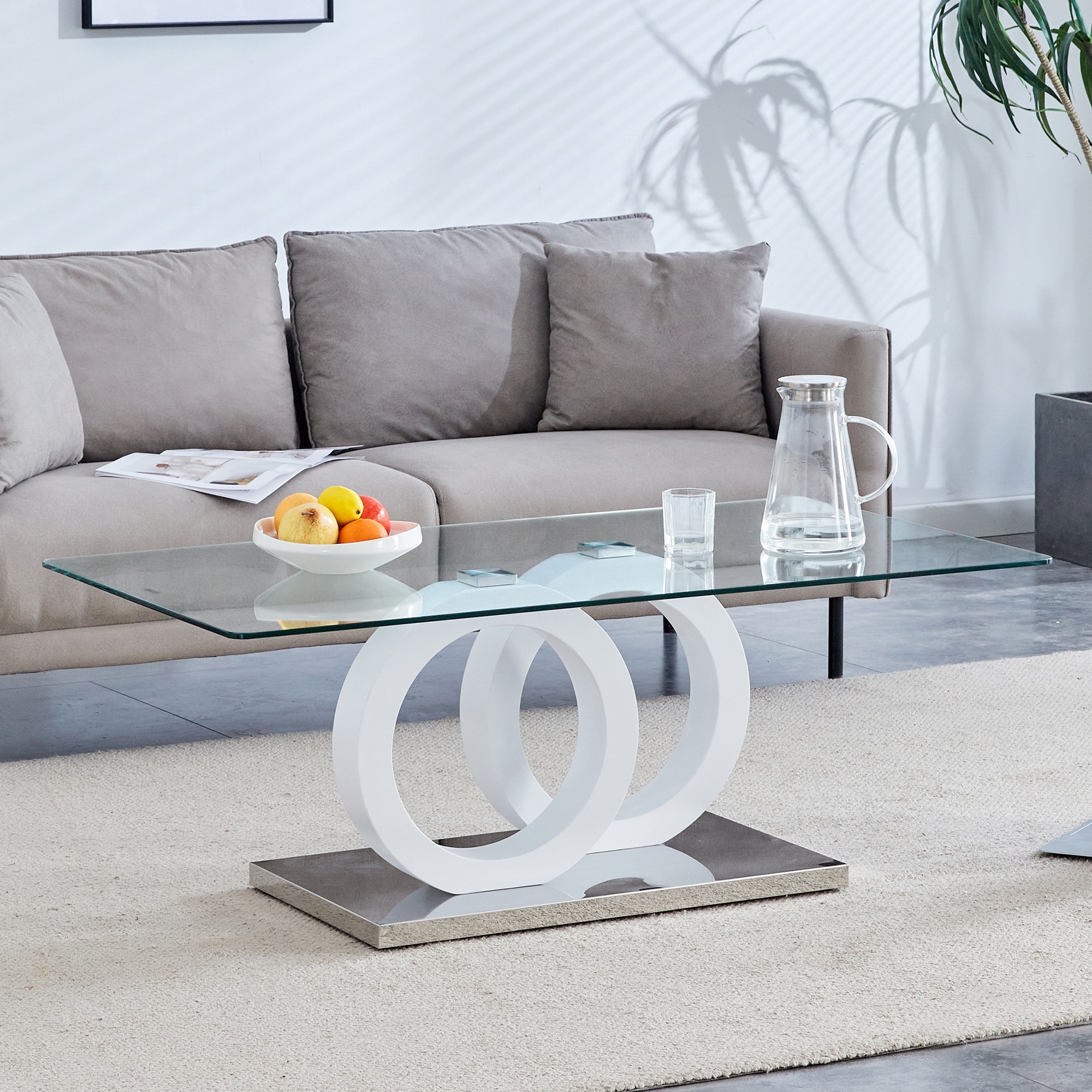 Modern Style Glass Top MDF Coffee Table with Base