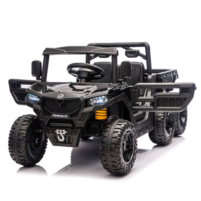 Black Kids Ride-On Truck with Remote Control, Children's Electric Dump Truck Electric Car with LED Lights