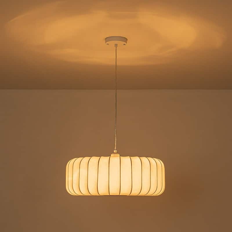 Dimmable Drum 1-Light Hanging Dining Pendant with Silk Shade - 20.1 in