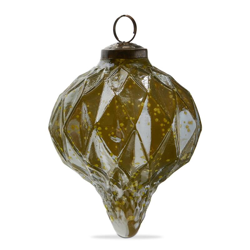 Shimmer Diamond Drop Ornament 5 Inch Green Glass Christmas Tree Decoration