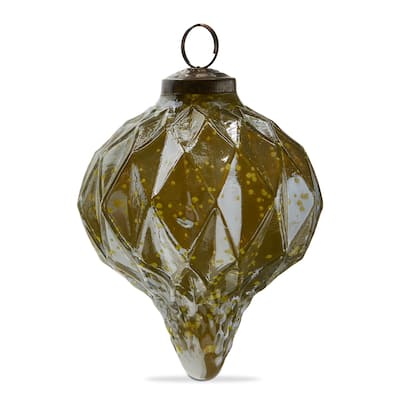 Shimmer Diamond Drop Ornament 5 Inch Green Glass Christmas Tree Decoration