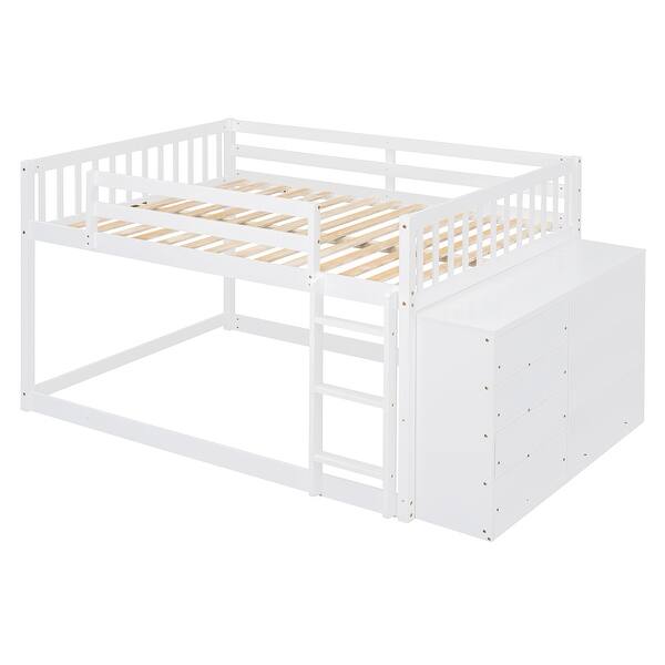 slide 2 of 16, Full Over Full Wood Floor Bunk Bed with 4 Drawers and 3 Shelves, White White - Full