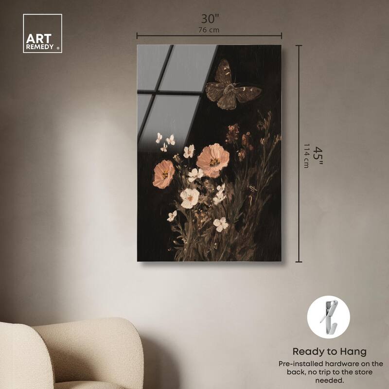 Poppy and Moth I Acrylic by Art Remedy, Ready to Hang