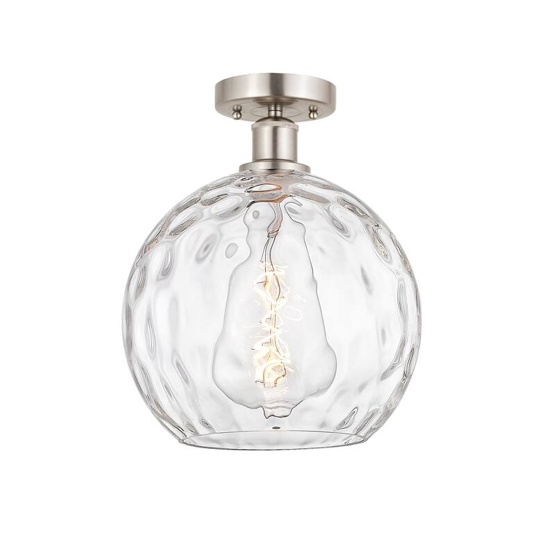 Innovations Lighting Edison Athens Water Glass - 1 Light 10" Semi-Flush Mount - Clear Water Glass/Brushed Satin Nickel