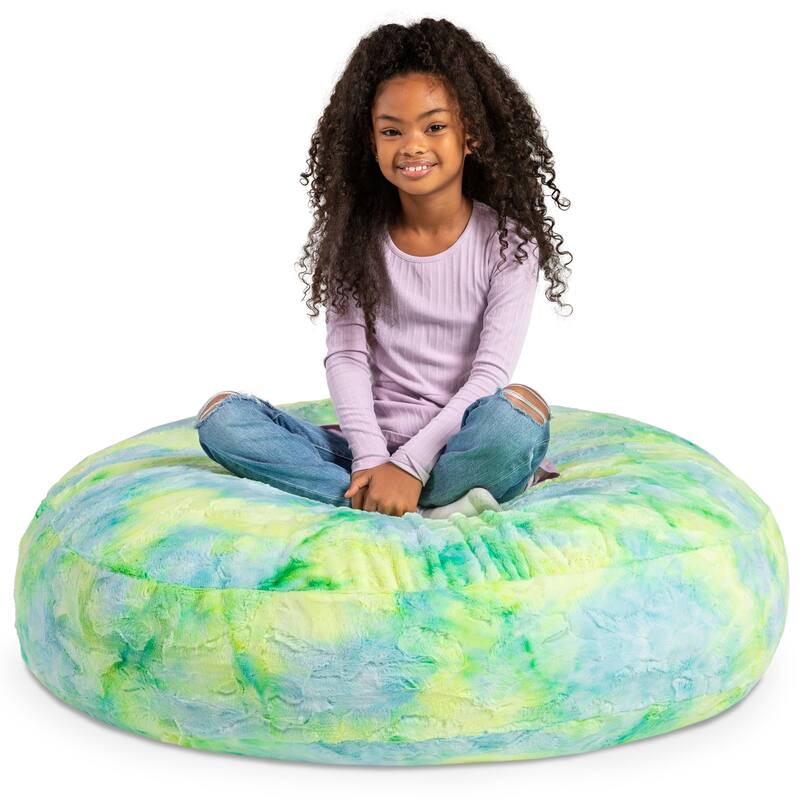 Jaxx Cocoon 4 Foot Kids Bean Bag Chair and Crash Pad - Faux Fur - Firefly Yellow