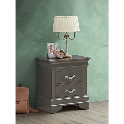 Metallic Black Nightstand 24x21x16 with Two Spacious Drawers, Compact Bedside Table for Bedroom Storage and Stylish Finish