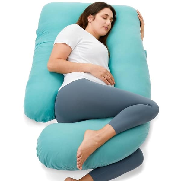 U Shaped Full Body Maternity Pillow with Removable Cover Tiffany Blue