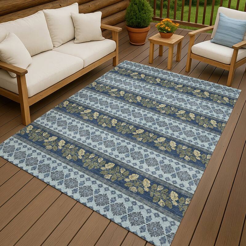 Machine Washable Indoor/ Outdoor Stripe Sochi Chantille Rug - Navy - 10' x 14'